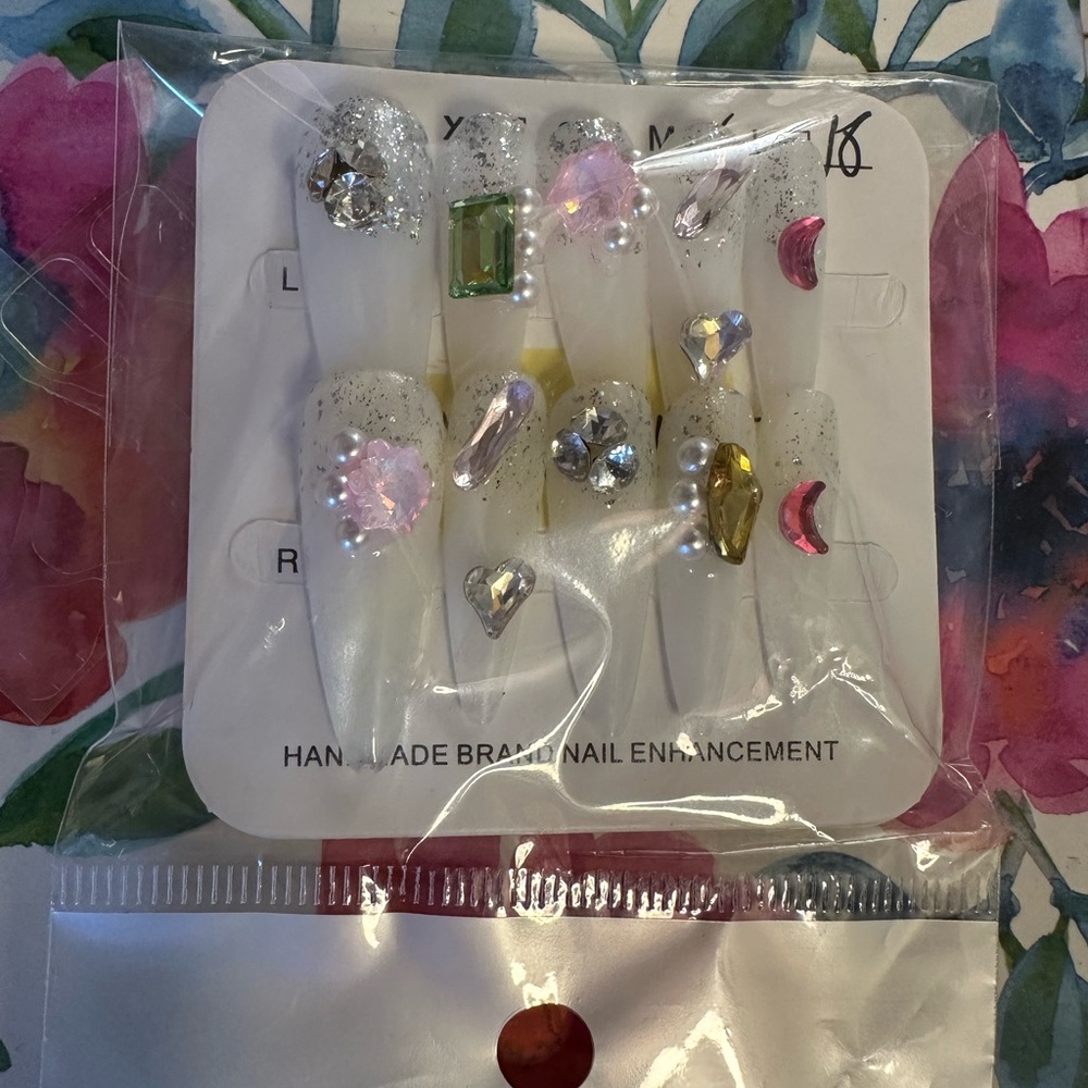 Handmade Press On Nails with Gem Accents